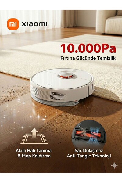Xiaomi 10.000Pa Yüksek Emiş Güçlü Akıllı Robot Süpürge 180 Dakika Çalışan Saç...