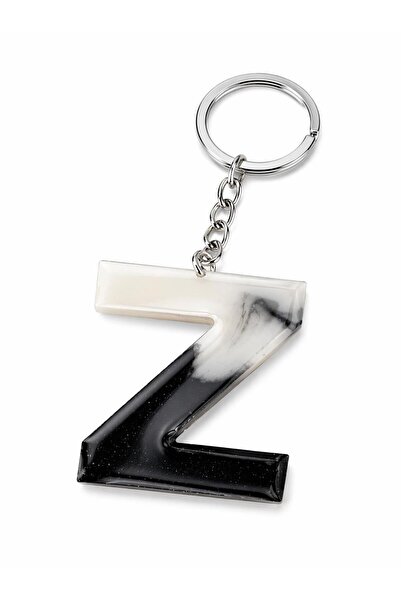 maycollection سلسلة مفاتيح إيبوكسي بحرف Z باللونين الأبيض والأسود