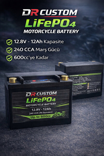 DR Custom LiFePO4 12.8V 12Ah Motosiklet Aküsü 600cc Motosikletlere Kadar