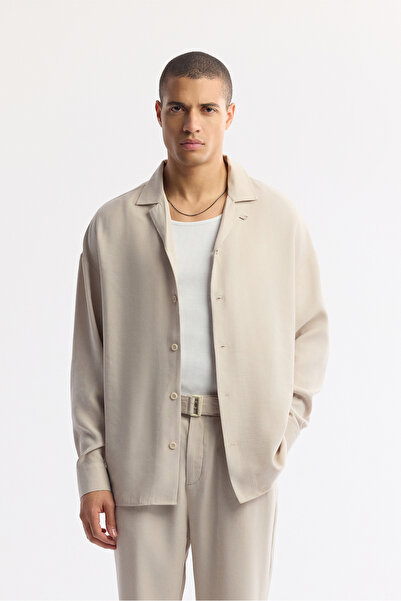 Avva Men's Beige Apaj Collar Soft Touch Comfort Fit Shirt A51Y2092