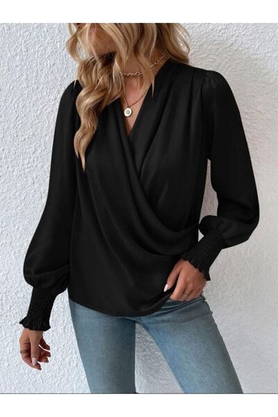 Generic Brand Women's Long Sleeve Flowing Double Breasted Collar Sleeve Tippe...