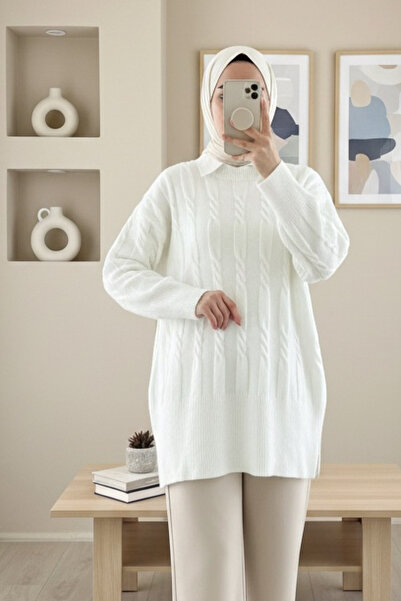 Modamorfo Πλεκτό πουλόβερ με ανάγλυφο σχέδιο - εκρού