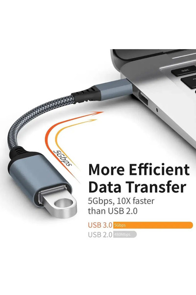 Derwell Yüksek Hızlı Veri Aktarma Usb 3.0 Otg To Type-C Data Şarj Çevirici Dönüştürücü Hasır Kablo Siyah