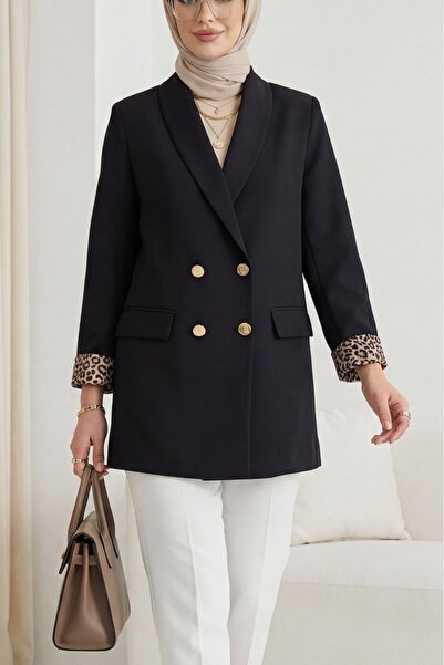 Modamorfo Double Button Blazer Jacket with Pocket Detail - Black