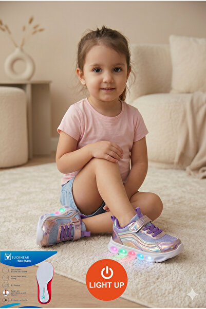 BUCKHEAD Pantofi sport luminoși pentru fetițe și copii Trio Shiny Hologram Bu...