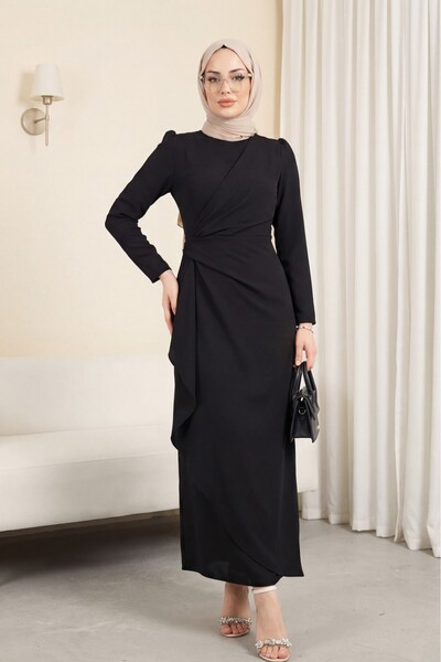 Modamorfo Allerli Eteği Ασύμμετρο Φόρεμα από Κρεπ - μαύρο