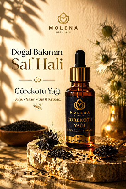 MOLENA BİTKİSEL Premium Çörekotu Yağı 20 ml – %100 Saf Soğuk Sıkım - Bağışıkl...