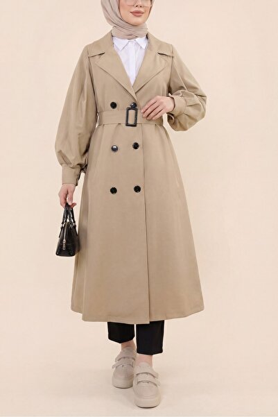 Modamorfo Καμπαρντίνα με φουσκωτό μανίκι και ζώνη σε χρώμα βιζόν με πλαϊνές τ...