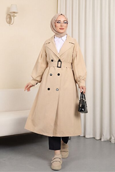 Modamorfo Trenci cu mâneci cu balon și curea de culoare bej