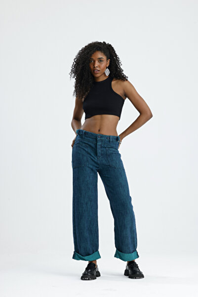 BPF Wide Lag Kemer Düğmelı denim Jean Pantolon