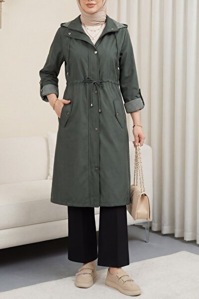 Modamorfo Καμπαρντίνα με ριγέ φόδρα σε χακί χρώμα