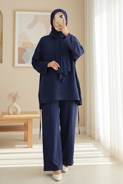 Modamorfo Σετ με φούστα με κορδόνια και μακρύ πίσω μέρος - μπλε ναυτικό