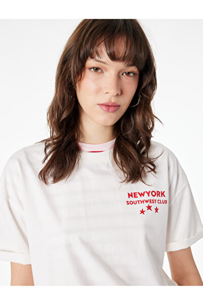 Koton Μπλουζάκι με κοντό μανίκι με λαιμόκοψη από βαμβακερό εμπριμέ πίσω μέρος