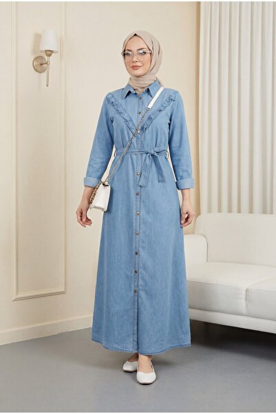 Modamorfo Τζιν φόρεμα με δεμένη μέση με κουμπιά - μπλε