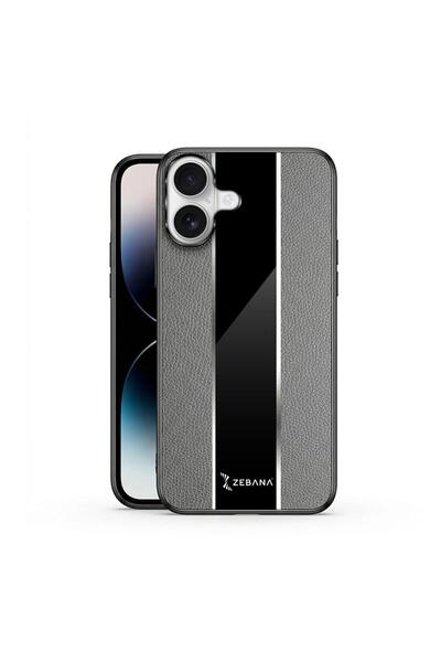 Zebana Apple iPhone 16 Plus Uyumlu Kılıf Zebana Premium Deri Kılıf Gri