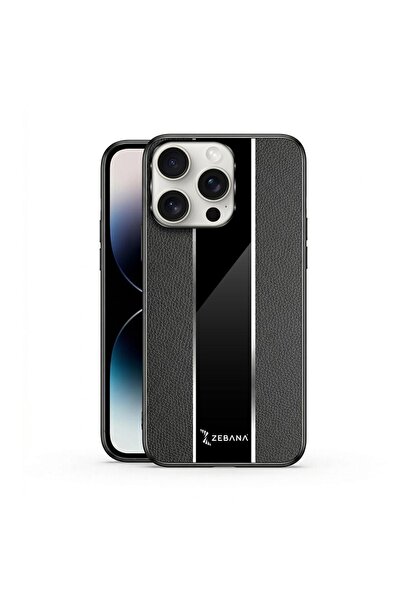Zebana Apple iPhone 16 Pro Max Uyumlu Kılıf Zebana Premium Deri Kılıf Siyah