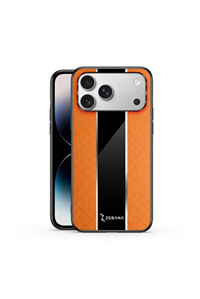 Zebana Apple iPhone 17 Pro Max Uyumlu Kılıf Premium Deri Kılıf Turuncu