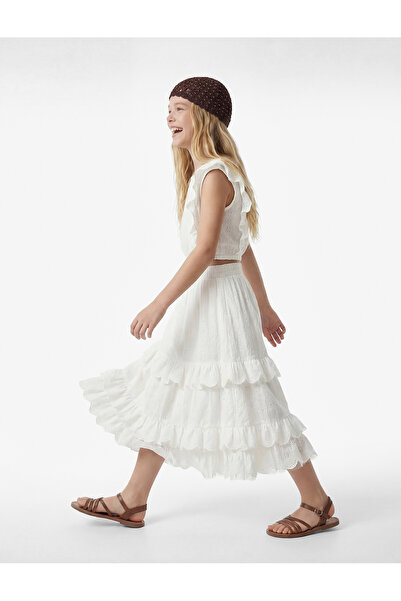 Koton Κεντημένη μίντι φούστα με ελαστική μέση και λεπτομέρεια στο στρίφωμα