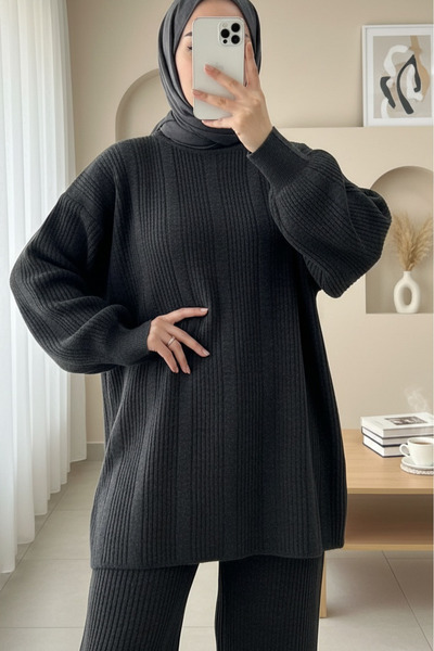 Modamorfo Σετ Πλεκτό Κοστούμι με Μανίκια Μπαλόνι και Λαιμόκοψη Τύπου Ποδηλάτο...