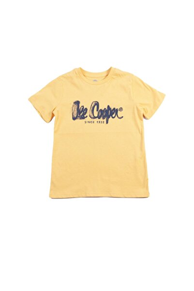 Lee Cooper Drawinglogo Момчешка тениска от 100% памук с кръгло деколте, жълта