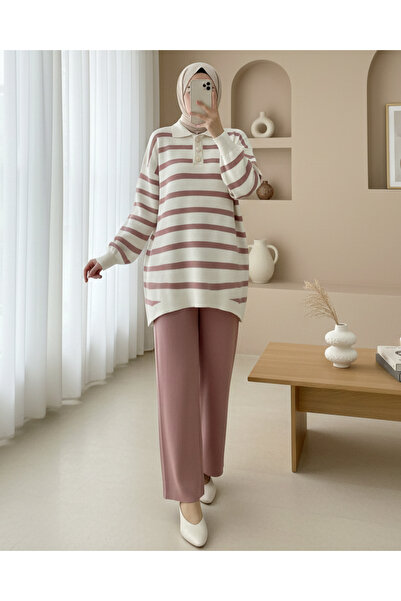 Modamorfo Σετ πλεκτών με γιακά πόλο και κουμπιά, ριγέ -g.kurusu