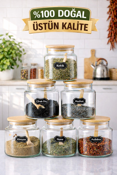 6-Piece Bamboo Spice Holder Set 12 Pieces 500ml with Spoon Label