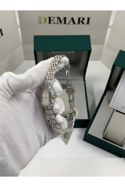 DEMARİ Women's Wristwatch Quartz Movement – Gold & Silver Band with Stripes White Dial Dm-00114L-D1