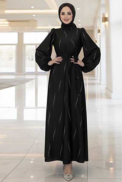 Modamorfo Φόρεμα σιφόν με σχέδιο και ζώνη - μαύρο