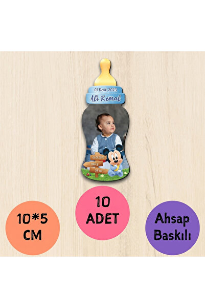 wonderlike Biberon Tasarımlı Fotoğraflı Ahşap Magnet - 10 Adet - 10x5 cm Bebe...
