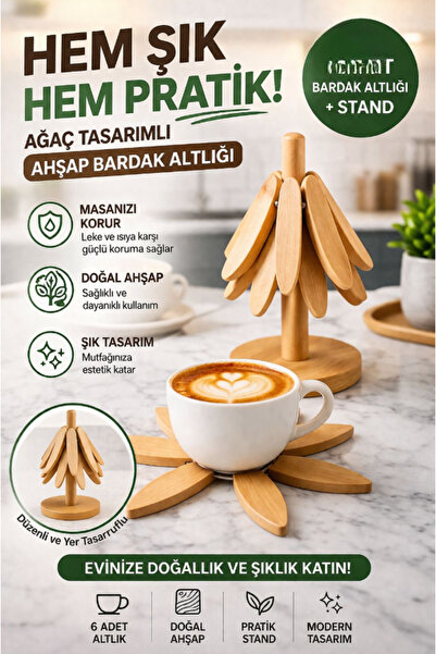 AYGÖREN HOME 3'lü Standlı Bambu Nihale Seti, Isıya Dayanıklı Bardak ve Tencer...