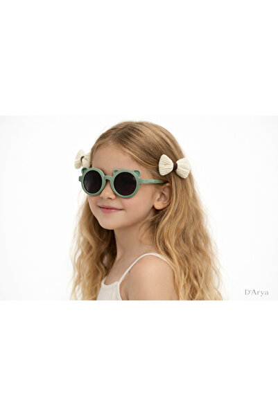 Darya Dd371 Mint Green Bear Framed Kids' Sunglasses and Bowknot Buckle Set (2...