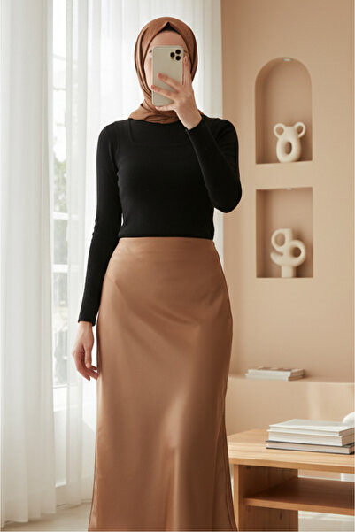 Modamorfo 15806 Σατέν Φούστα - Μ. Καφέ