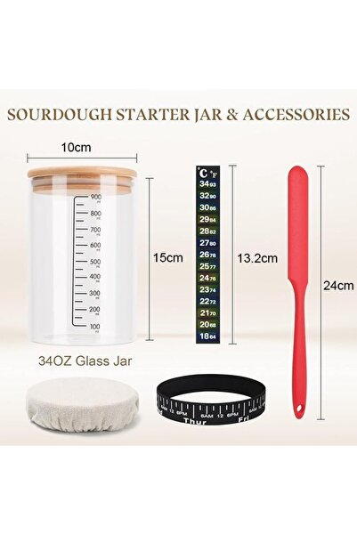 Arabest Sourdough Starter Jar, 34 OZ Wide Mouth with Thermometer Scraper Feed...