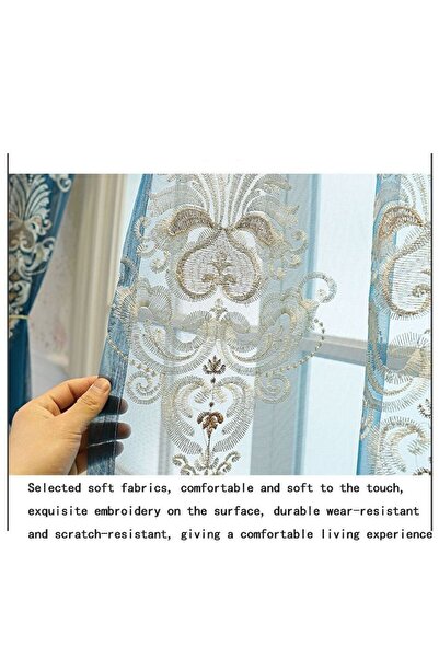 Arabest 2-Pack Gauze Lace Curtains,2x2.7m,Blue,for Bedroom Window & Balcony D...