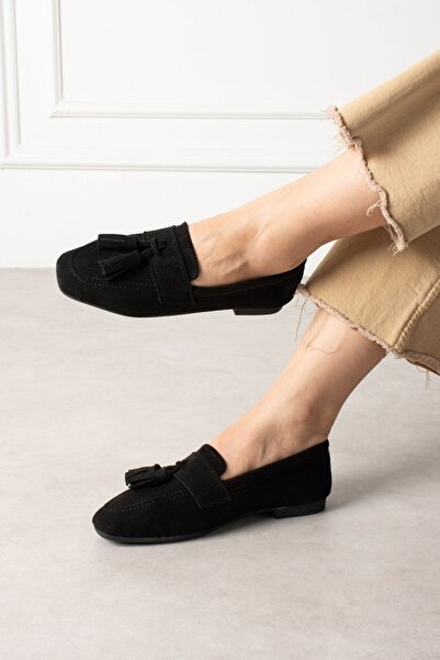 FUGA MODA Savona Black Σουέτ με λεπτομέρεια φούντας μοκασίνια Μπαλαρίνα Casua...