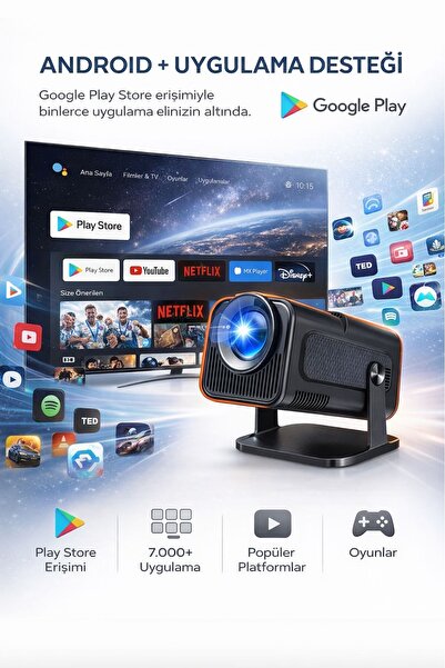 ACSTECH Akıllı Mini Projeksiyon Cihazı Android 13 WiFi Bluetooth Taşınabilir ...