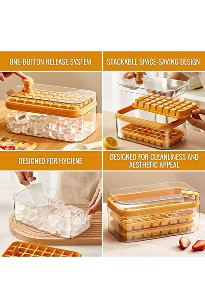 Arabest 64-Cube Ice Tray with Lid and Bin,Easy Release Silicone Mold,Stackabl...