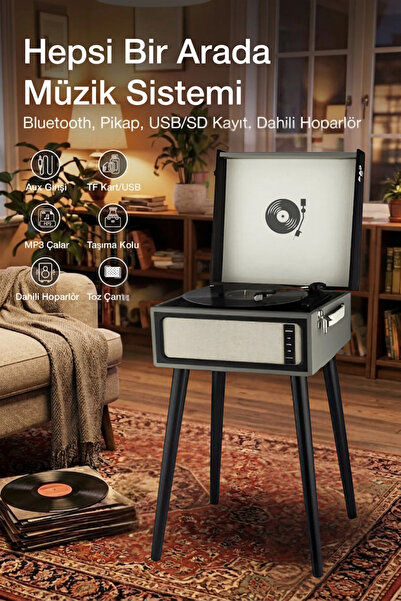 NEFFO Retro Bluetooth Pikap Speaker | 3 Hızlı Plak Çalar