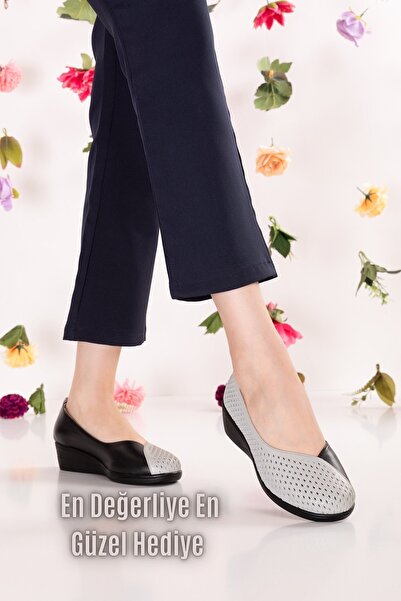 Gondol Genuine Leather Comfortable Daily Perforated Summer Shoes Vdt.2644 Bla...