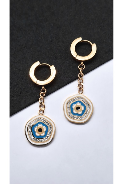 Serenity Flower Figured Gold Color Steel Earrings