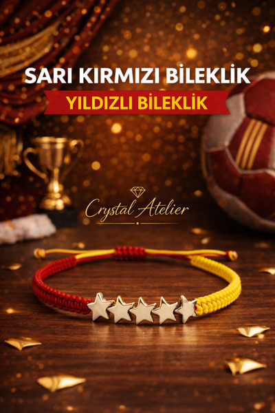 Crystal Atelier 5 Yıldızlı Sarı Kırmızı Taraftar Bilekliği – (El Yapımı Ayarl...