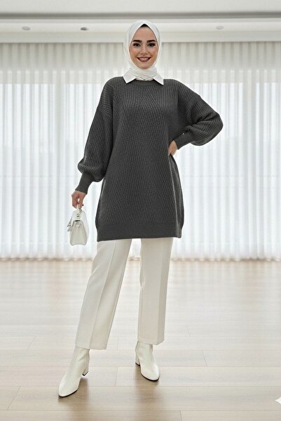 Modamorfo Πλεκτό πουλόβερ με λαιμόκοψη πεταλούδα και σχέδιο μπακλαβά - καπνιστό