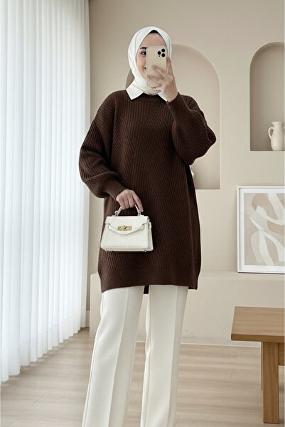 Modamorfo Πλεκτό πουλόβερ με σχέδιο μπακλαβά με λαιμόκοψη ποδηλάτου -k. Καφέ