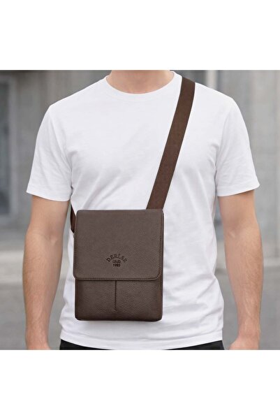 deri,se club Ανδρική τσάντα ώμου σε καφέ πολυτελή λουράκι τσάντα τσάντα ταχυμ...