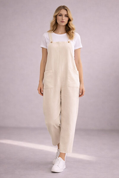 Cepli Askılı Salopet Tulum Dökümlü Rahat Kalıp TR0935