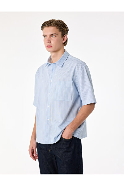 Koton Κλασικό βαμβακερό πουκάμισο με λεπτομέρεια τσέπης από ποπλίνα, άνετη εφ...