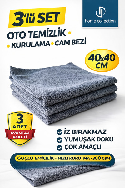 Dp Home Mikrofiber Oto Yıkama & Kurulama Bezi – 40x40 cm (3’lü Set)