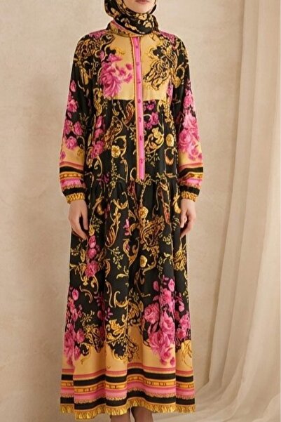 Modamorfo Γυναικείο μακρύ φόρεμα χιτζάμπ με σχέδια 2585 - Κίτρινο