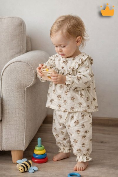 Babyhola Kız Bebek Bayramlık Takım Fırfır Yakalı Çiçek Desenli Müslin İkili Set 2010