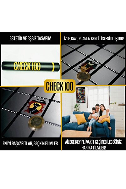 Check100 Hediye Seti 100 Film Özel Seri, Kazınabilir Poster, Çikolatalı Hediye Paketi, Led Işıklı